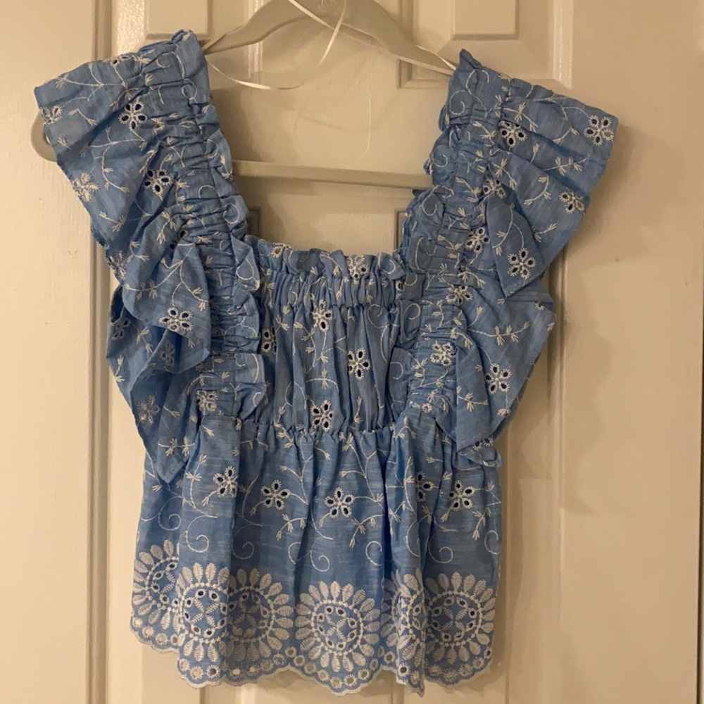 Zara Openwork Embroidered Ruffle top